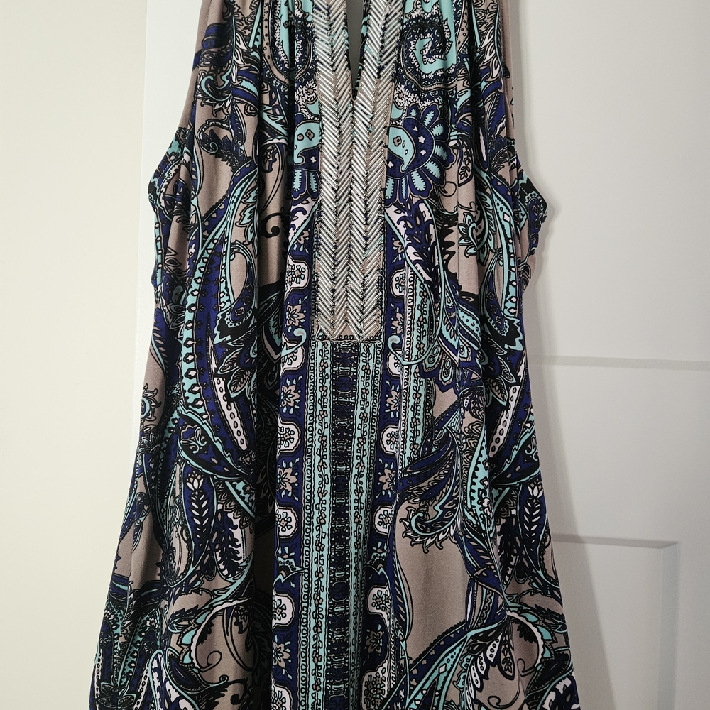 INC International Concepts Paisley Tank Top in Blue and Tan